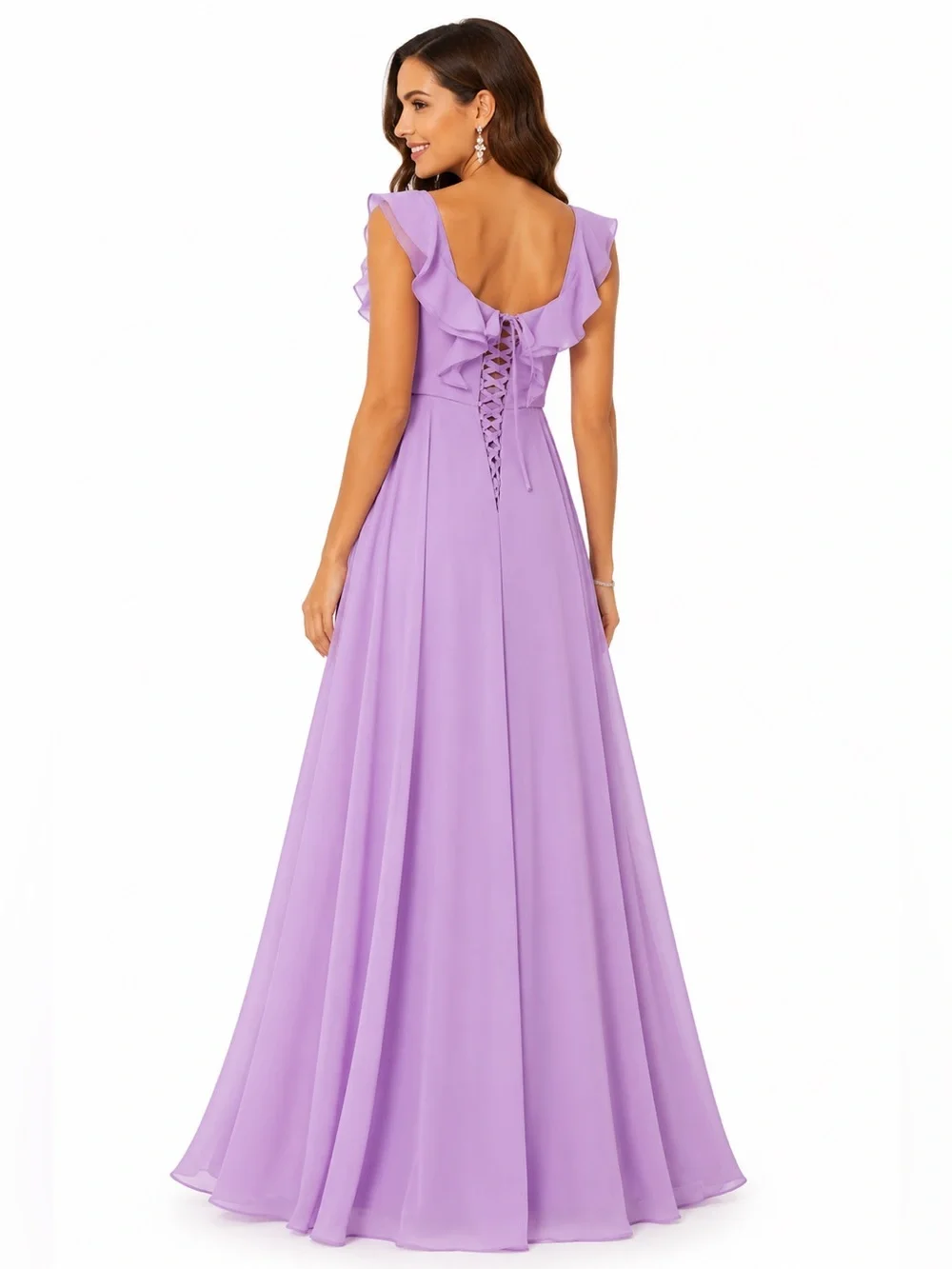 Lavender Chiffon Ruffle Slit Corset Maxi Formal Gown Size 4 NWOT